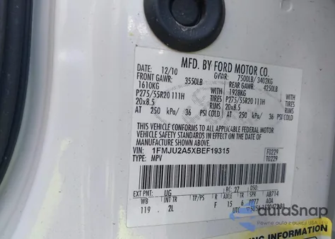 2011 Ford Expedition Limited z USA, uszkodzony, nr VIN 1FMJU2A5XBEF19315